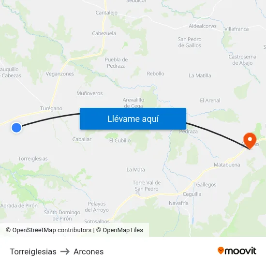Torreiglesias to Arcones map