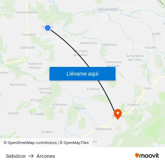 Sebúlcor to Arcones map