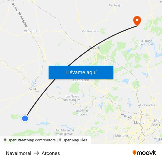 Navalmoral to Arcones map