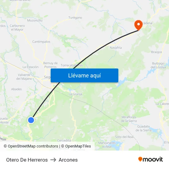 Otero De Herreros to Arcones map