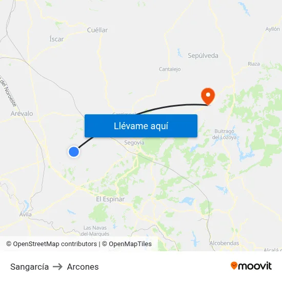 Sangarcía to Arcones map