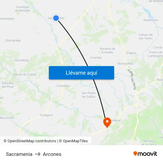 Sacramenia to Arcones map