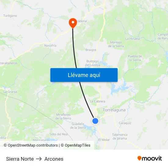 Sierra Norte to Arcones map