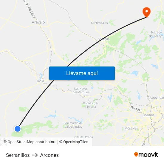 Serranillos to Arcones map