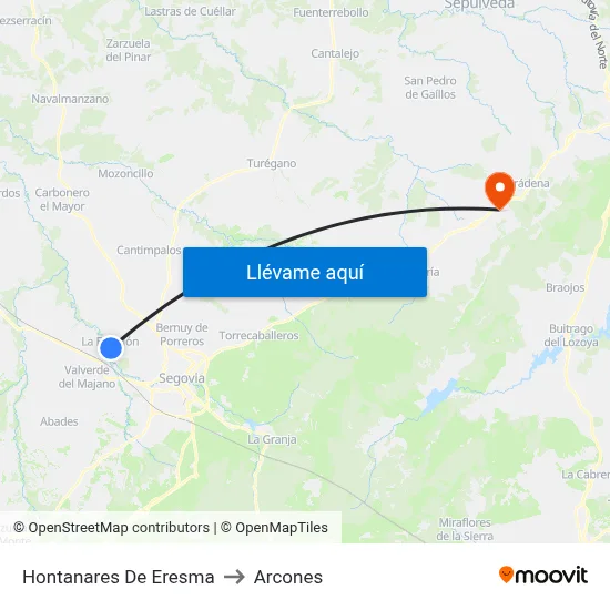Hontanares De Eresma to Arcones map