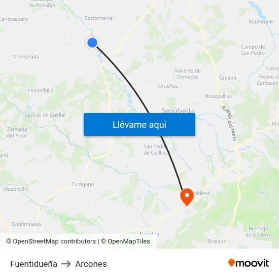 Fuentidueña to Arcones map