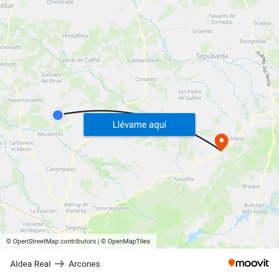 Aldea Real to Arcones map