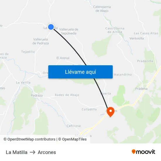 La Matilla to Arcones map
