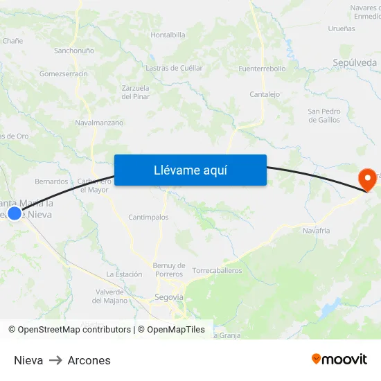 Nieva to Arcones map