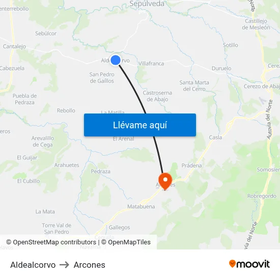 Aldealcorvo to Arcones map