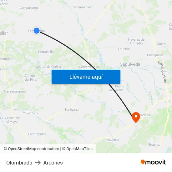 Olombrada to Arcones map