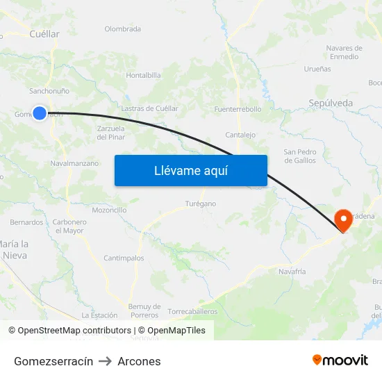 Gomezserracín to Arcones map