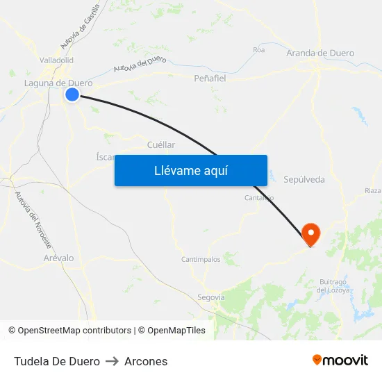 Tudela De Duero to Arcones map