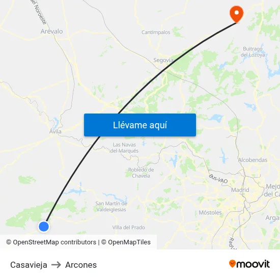 Casavieja to Arcones map