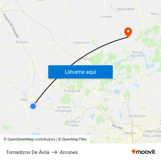 Tornadizos De Ávila to Arcones map