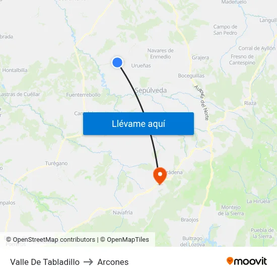 Valle De Tabladillo to Arcones map