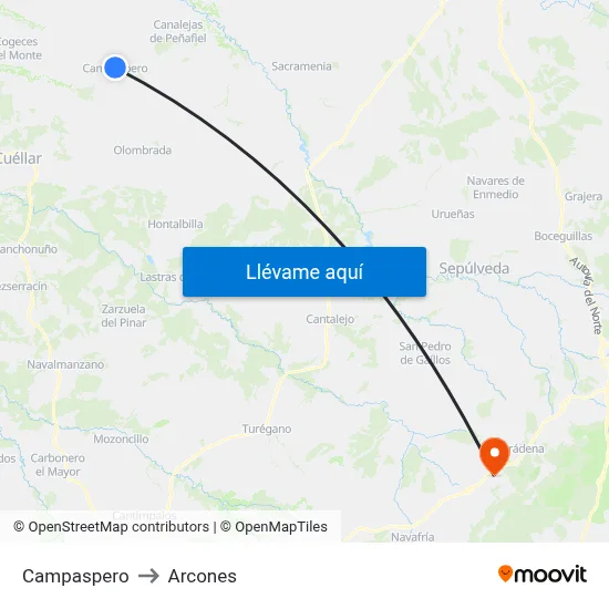 Campaspero to Arcones map