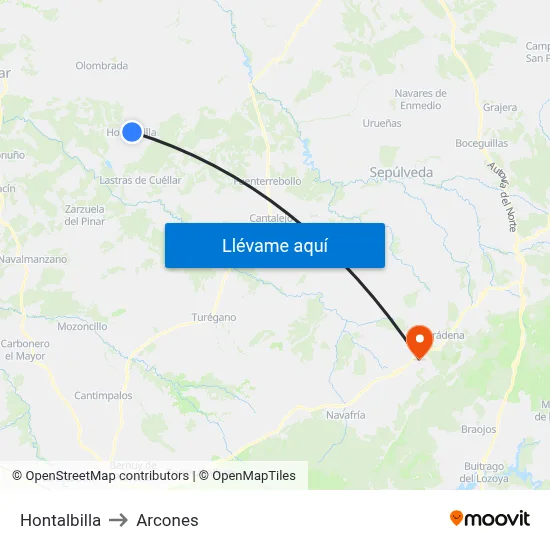 Hontalbilla to Arcones map