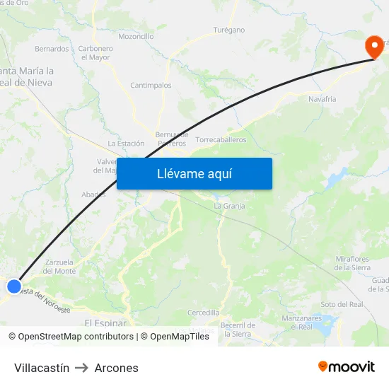 Villacastín to Arcones map