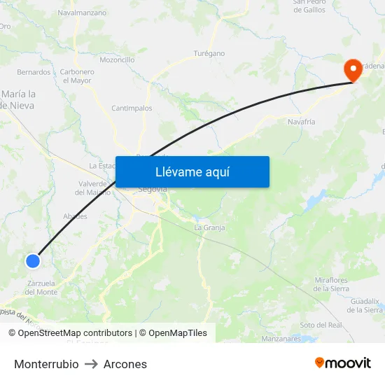 Monterrubio to Arcones map