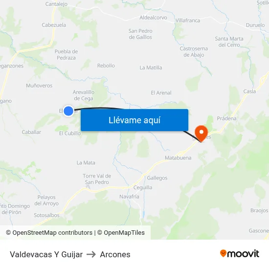Valdevacas Y Guijar to Arcones map