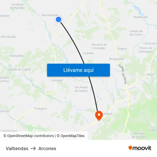 Valtiendas to Arcones map