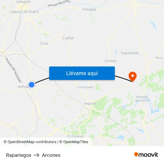 Rapariegos to Arcones map