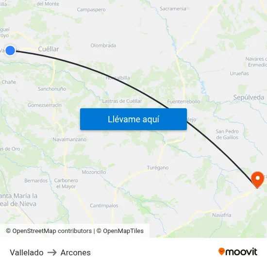 Vallelado to Arcones map