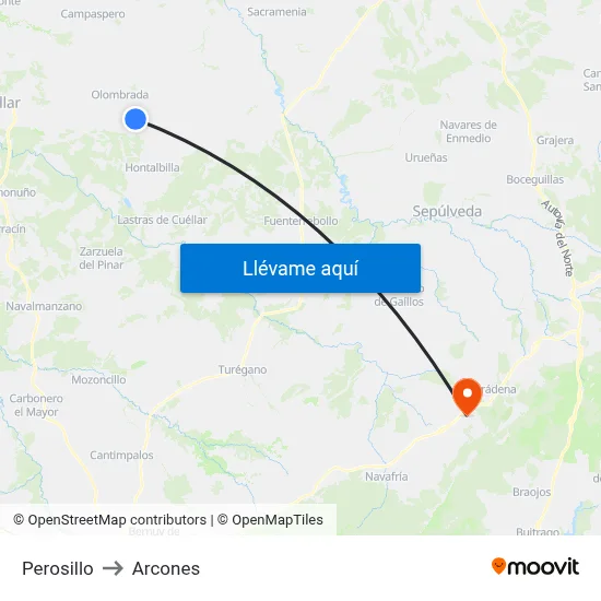 Perosillo to Arcones map