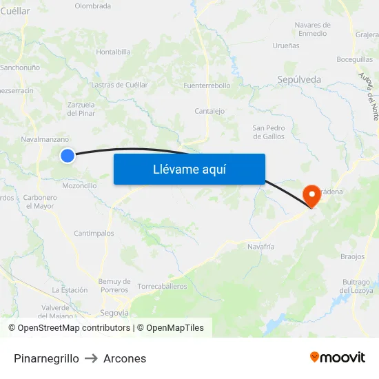 Pinarnegrillo to Arcones map