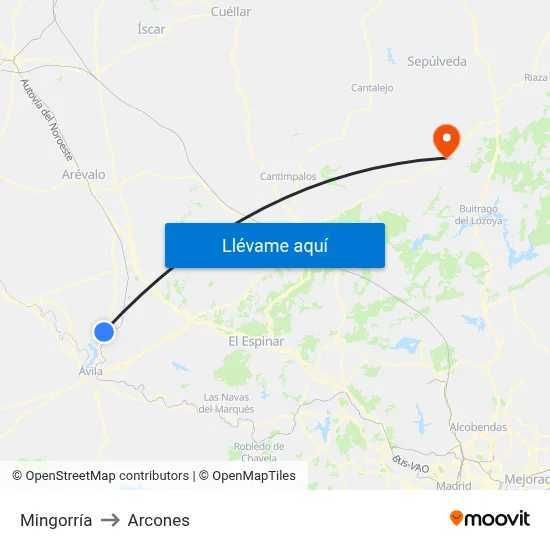 Mingorría to Arcones map