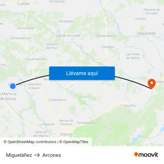 Migueláñez to Arcones map