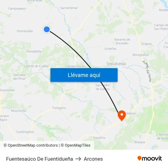 Fuentesaúco De Fuentidueña to Arcones map