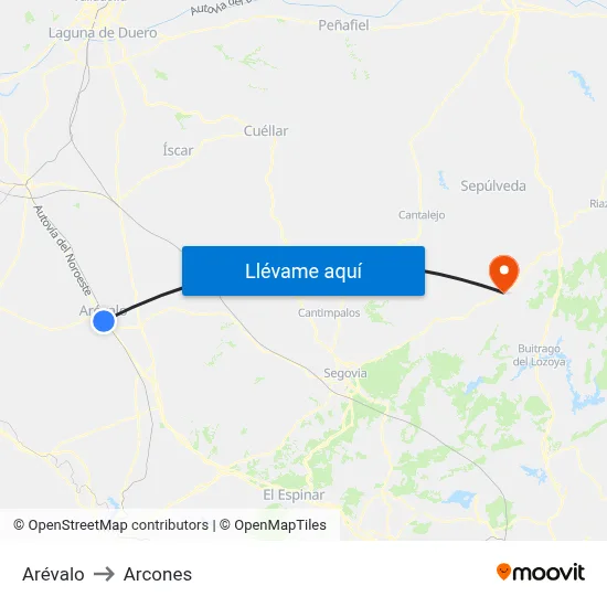 Arévalo to Arcones map