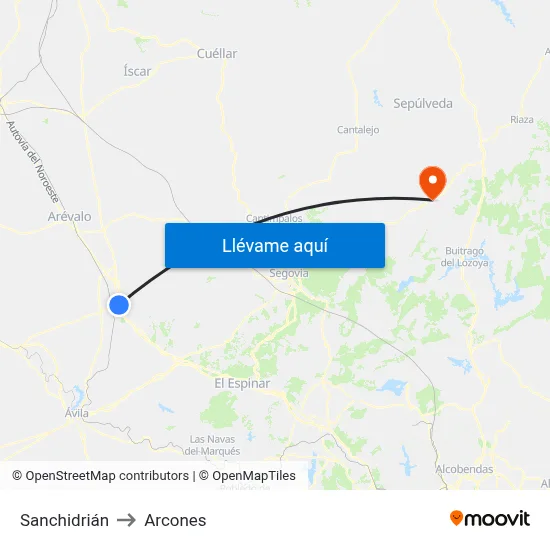 Sanchidrián to Arcones map