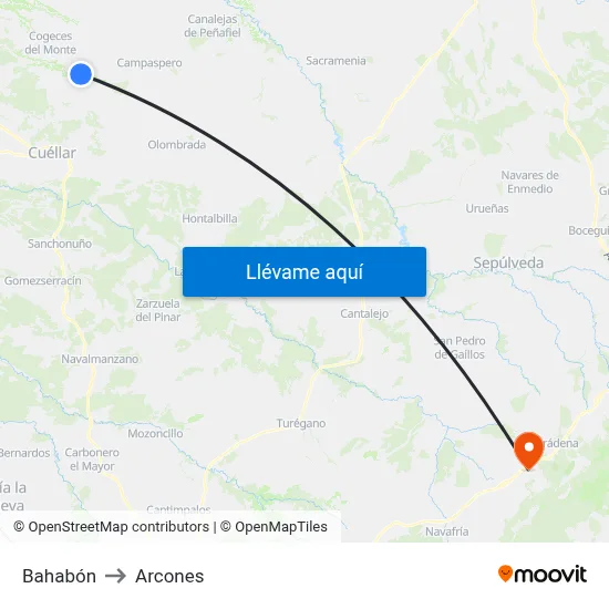 Bahabón to Arcones map