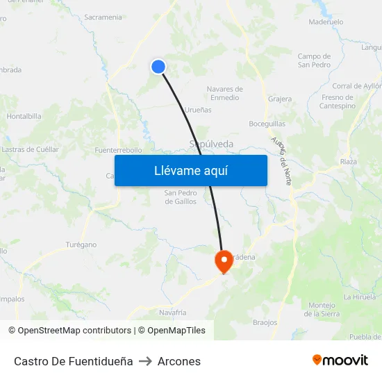 Castro De Fuentidueña to Arcones map