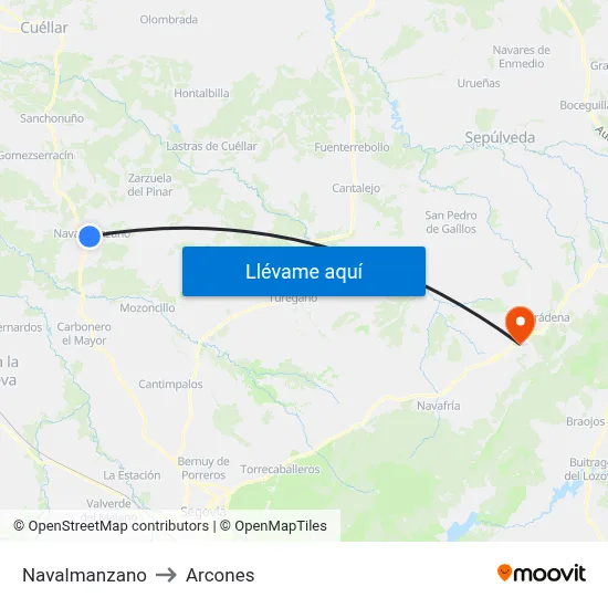 Navalmanzano to Arcones map