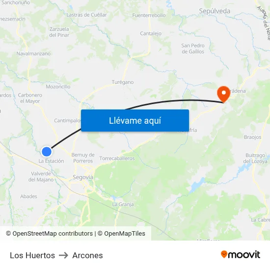 Los Huertos to Arcones map
