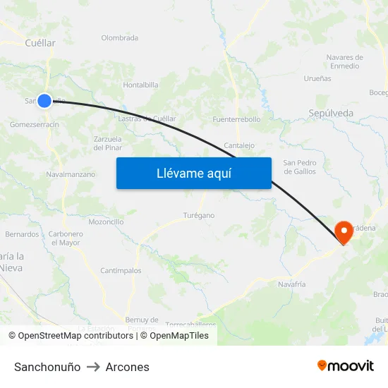 Sanchonuño to Arcones map