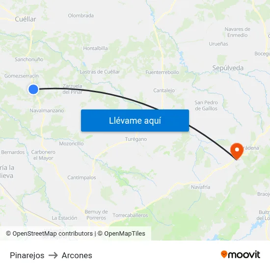 Pinarejos to Arcones map