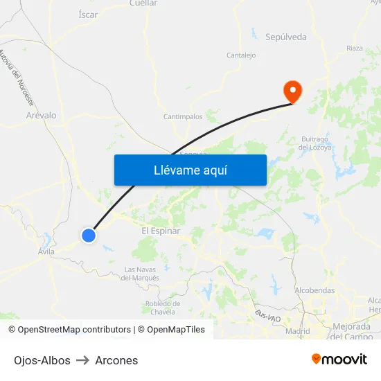 Ojos-Albos to Arcones map