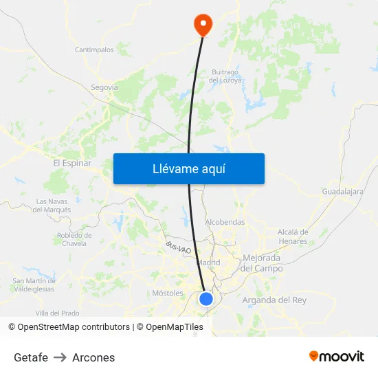 Getafe to Arcones map