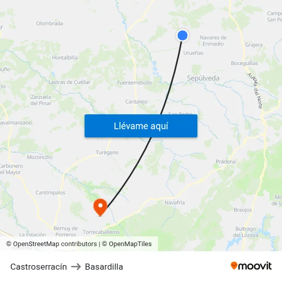 Castroserracín to Basardilla map