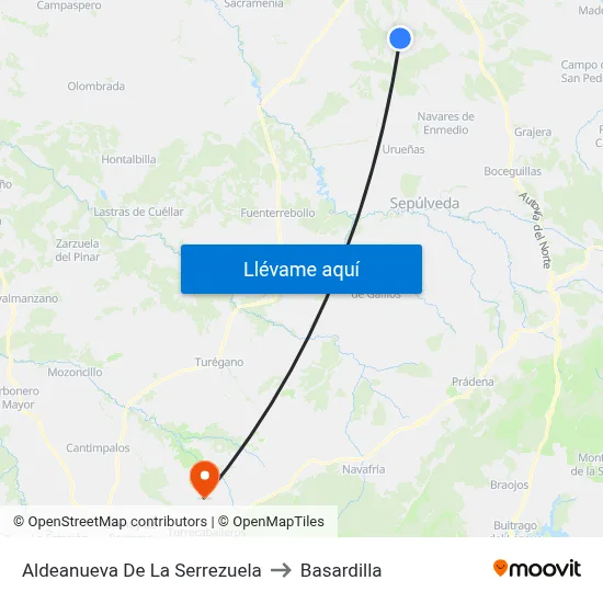 Aldeanueva De La Serrezuela to Basardilla map