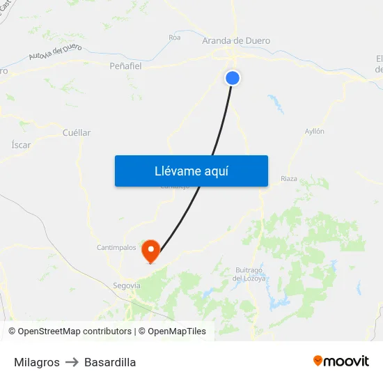Milagros to Basardilla map