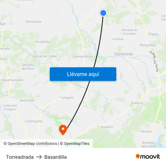 Torreadrada to Basardilla map