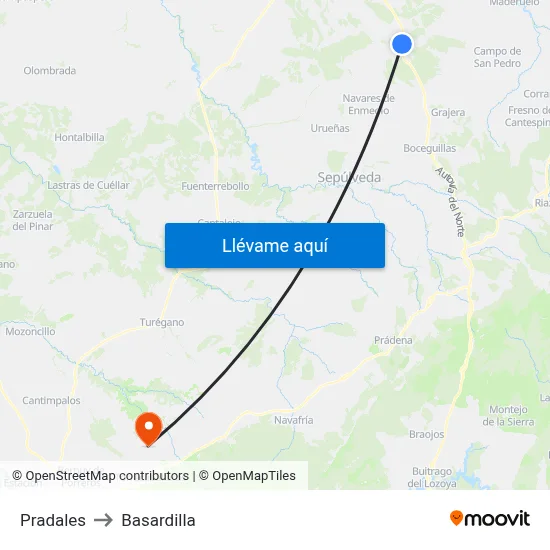 Pradales to Basardilla map