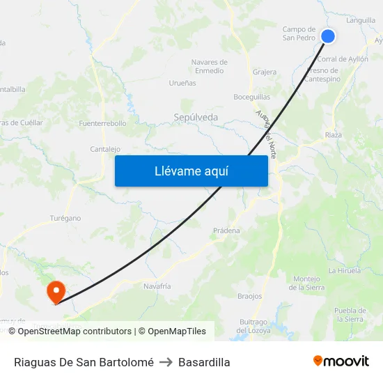 Riaguas De San Bartolomé to Basardilla map