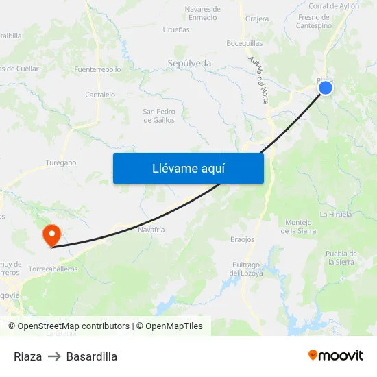 Riaza to Basardilla map